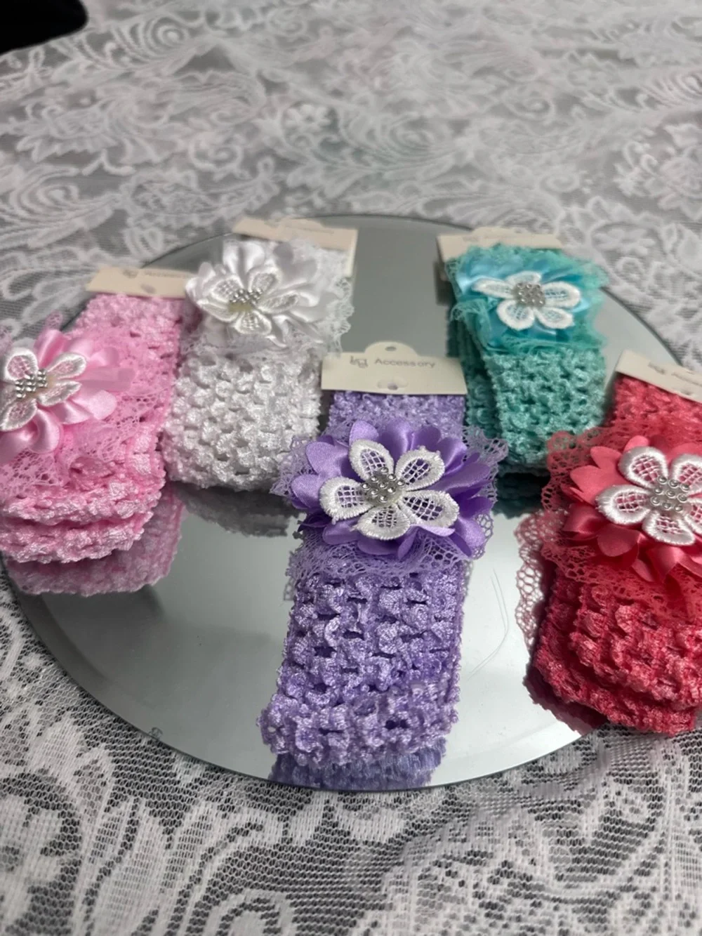 Baby Girl Crochet Headbands Set 👶🎀 5pc Flower Soft Stretch